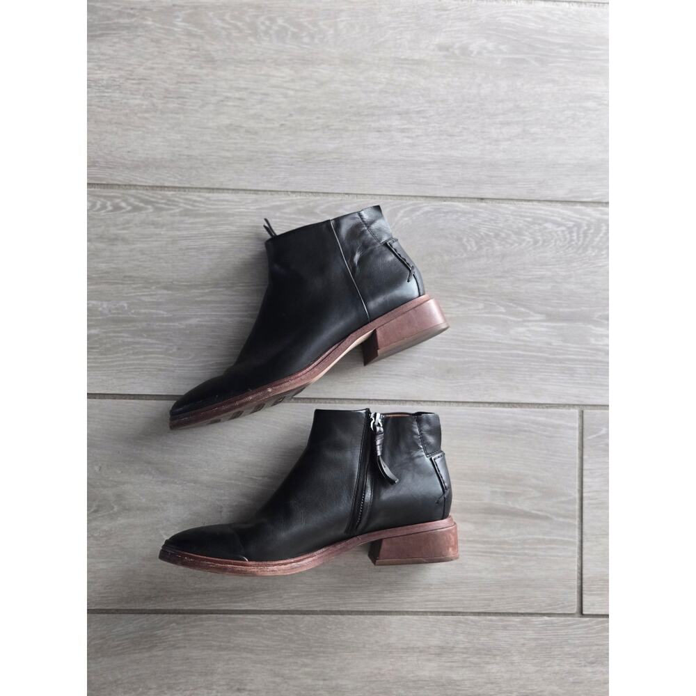 Franco Sarto Nemi Black Leather Ankle Booties Wood Block Heel Size 8.5 - Picture 2 of 9